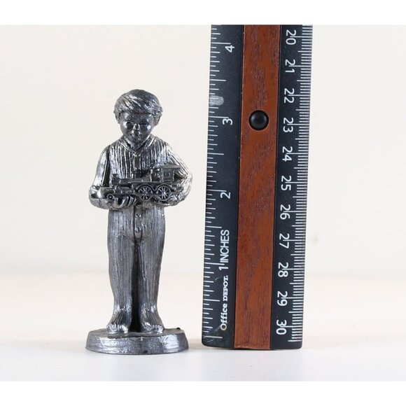 Pewter Michael Ricker Figurine Boy with Train Christmas Numbered Signed 1992 - Picture 2 of 6